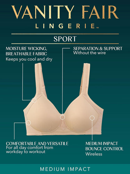 Vanity Fair Brasier Deportivo Convertible de Impacto Medio. Sujetador para Mujer