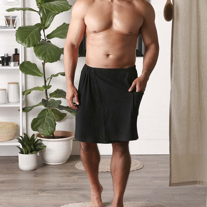 DII - Colección de Envoltura de Ducha de Rizo para Hombre, Cierre Ajustable y Bolsillo, 54 x 20 Pulgadas, Color Negro