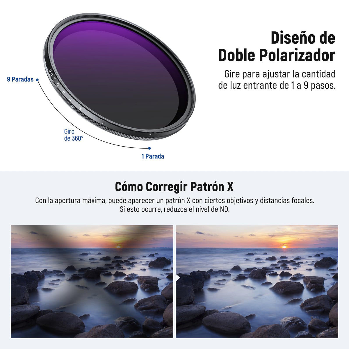 NEEWER 58mm Filtros ND Variable & Filtro Difusión Negra 1/4 Set, Paquete de 2 Vidrio Optico Multicapa Densidad Neutra ND2-400 & Filtro Efecto Cinematográfico Suave Ensueño para Lentes Cámara.