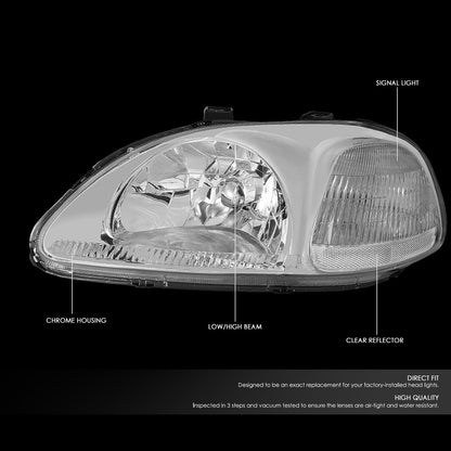 DNA Motoring HL-OH-HC96-CH-CL1 Par de Faros Delanteros para Honda Civic 1996-1998, Cromo/Transparente