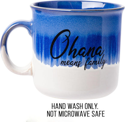 Silver Buffalo Disney Lilo and Stitch Ohana Means Family Reactive Glaze - Taza de cerámica para campista, 20 onzas