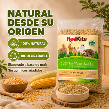 Red Kite Sustrato de Maíz Natural para Pequeños Mamíferos y Aves, 100% Natural, Alta Absorción, 5 kg