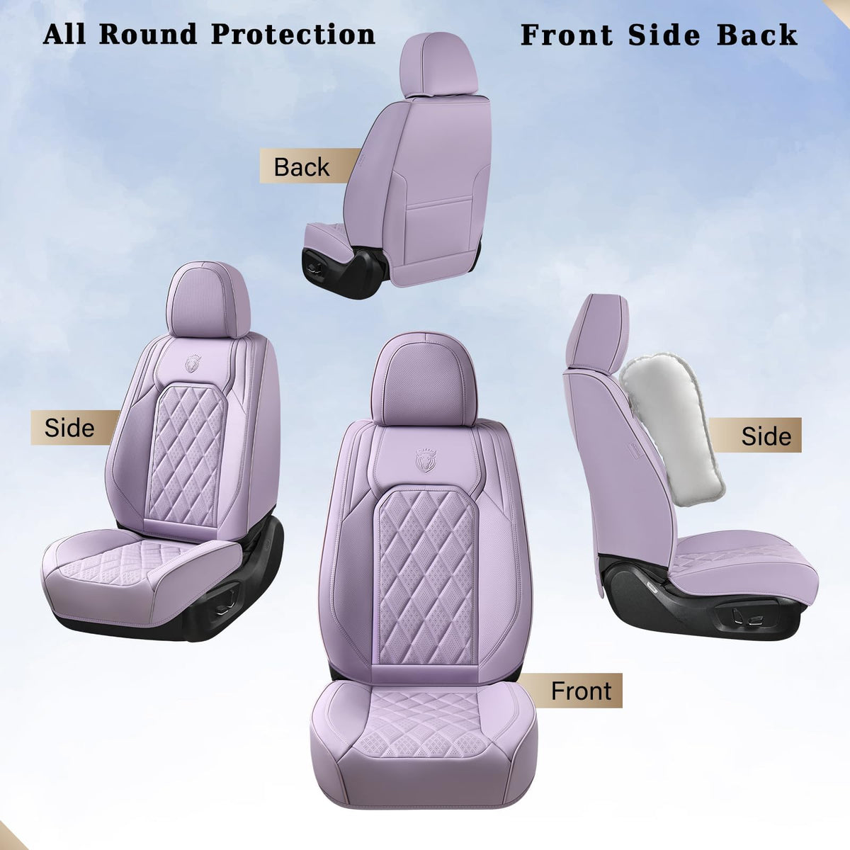 Coverado Juego completo de fundas de asiento de automóvil, fundas de asiento de piel morado para automóviles, protector de asiento delantero y trasero, funda universal impermeable para asiento de automóvil, fundas