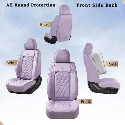 Coverado Juego completo de fundas de asiento de automóvil, fundas de asiento de piel morado para automóviles, protector de asiento delantero y trasero, funda universal impermeable para asiento de automóvil, fundas