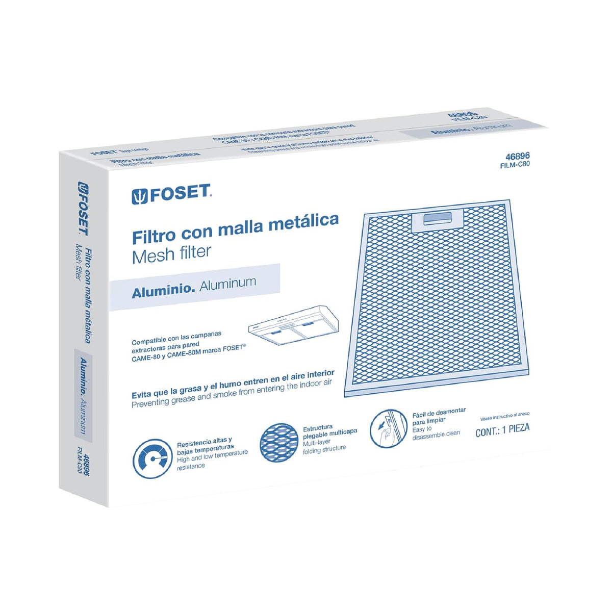 Foset FILM-C80, Juego de 3 filtros de aluminio para campana CAME-80