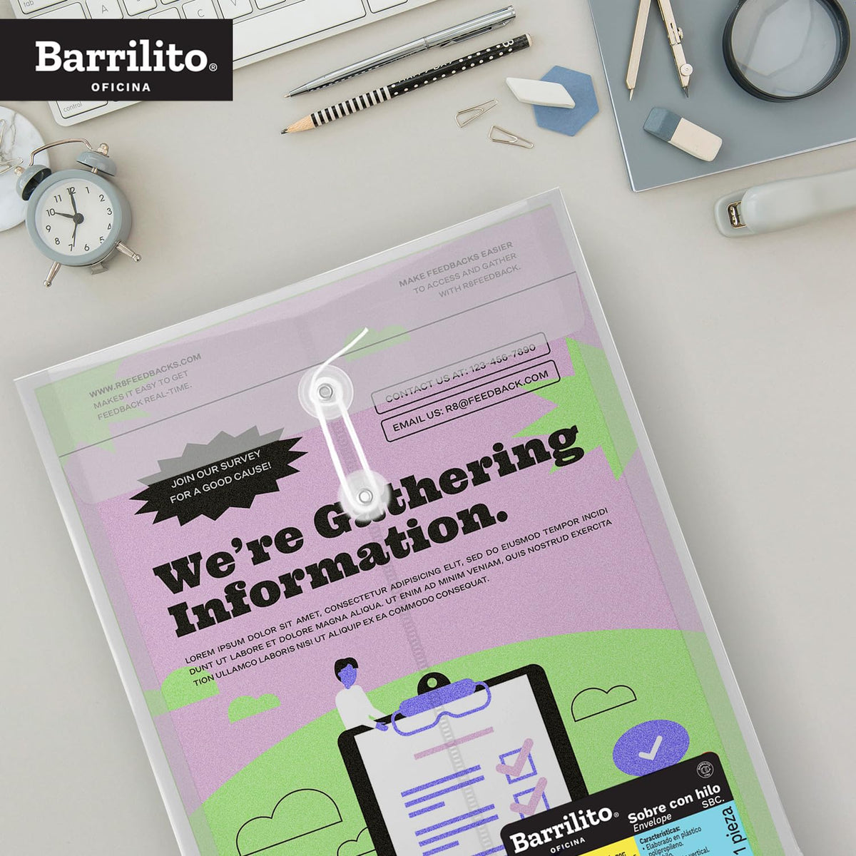 Barrilito Carpeta Sobre Plástico Vertical con Hilo Carta Transparente 24 piezas