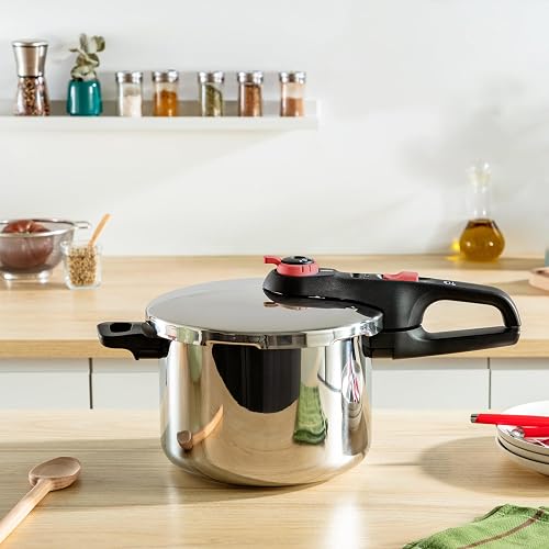 T-Fal Olla Express Secure Click 6L de Acero Inoxidable con Indicador de Presencia de Presión, Máxima Seguridad, P2580705