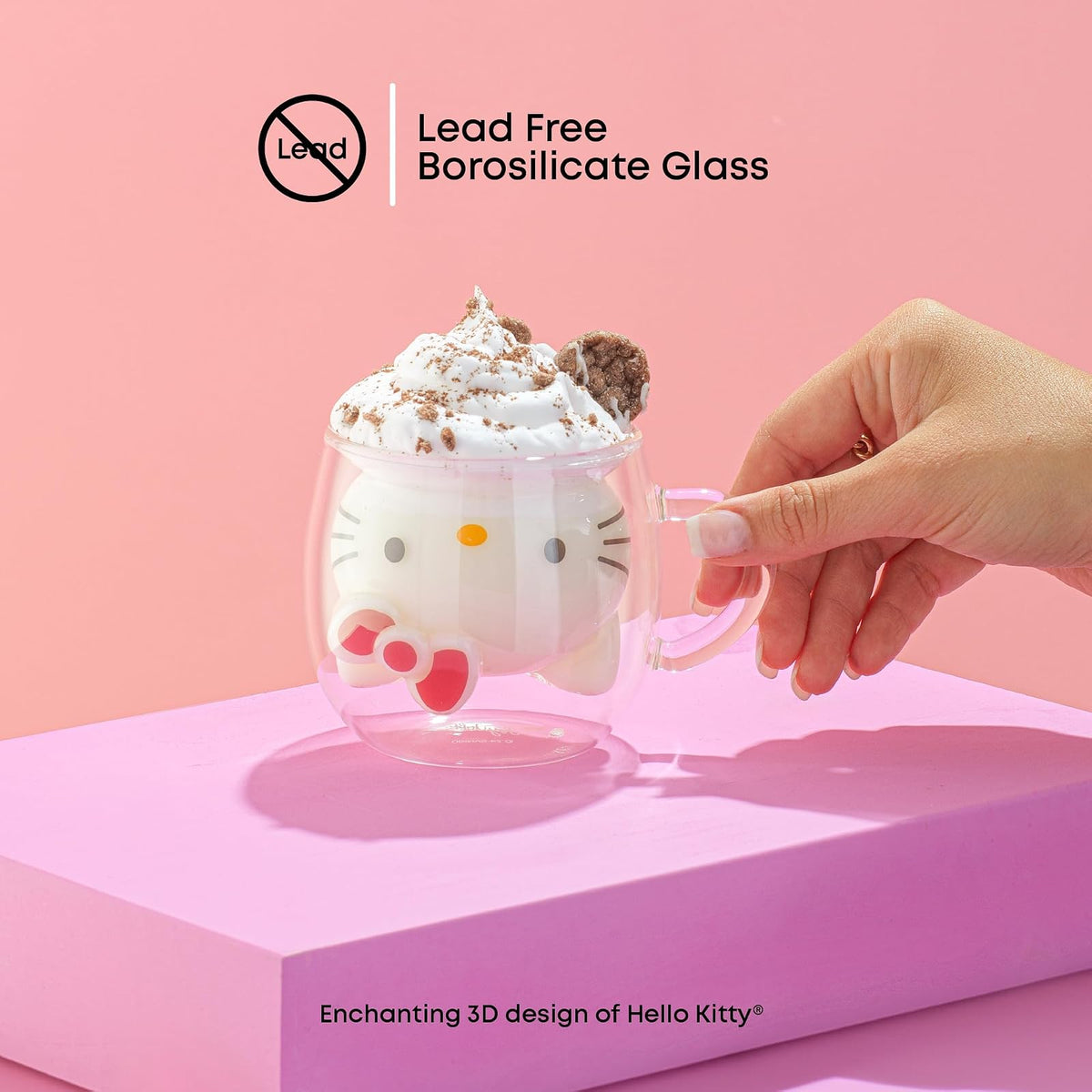 JoyJolt Hello Kitty Taza de café 3D, taza de vidrio de doble pared de 6 onzas con diseño 3D, vaso de chupito de espresso aislado, taza Kawaii Sanrio para café o té de doble tiro, cosas de cocina Hello