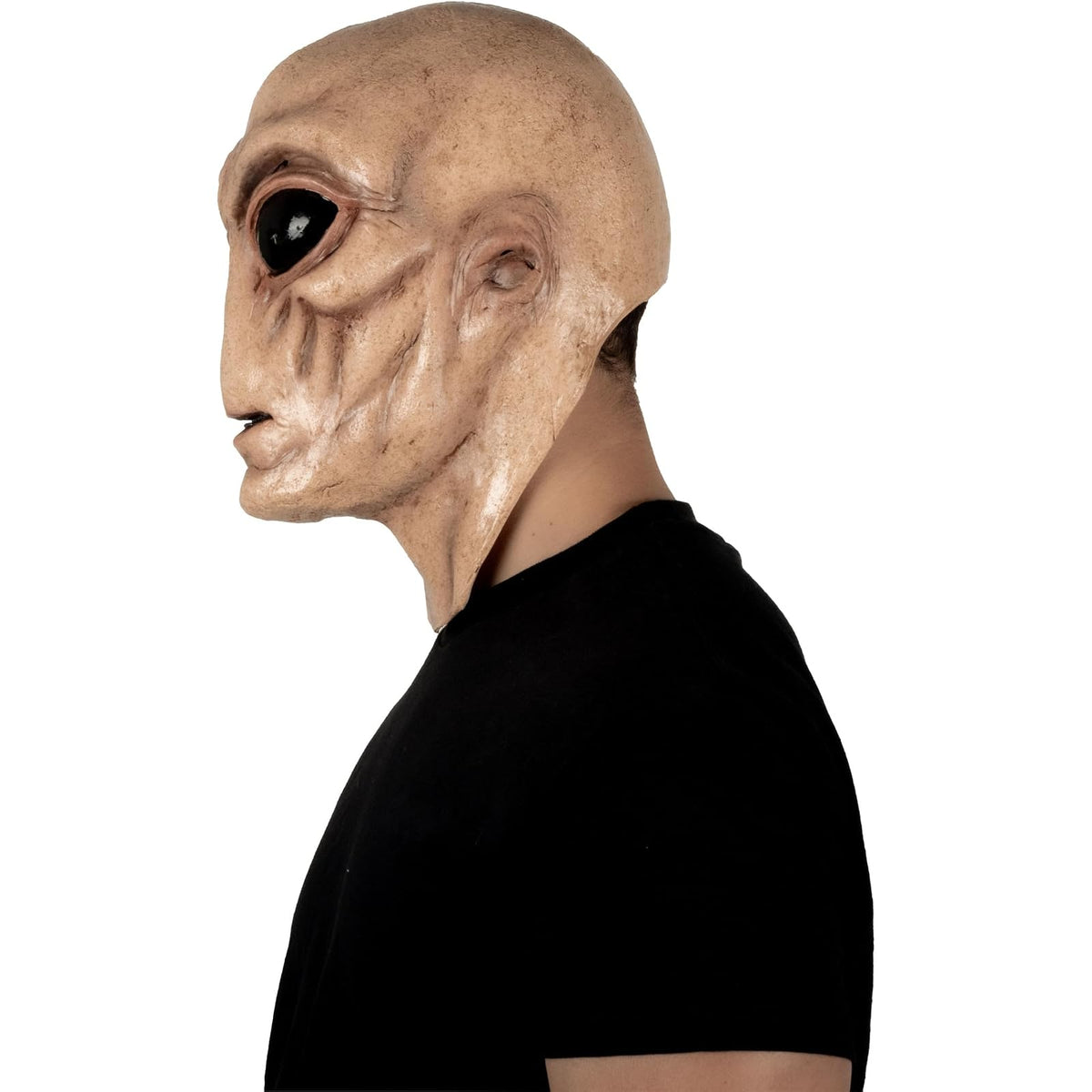 REV Máscara de Látex Alien Flesh con Cuello, Máscara Alienígena con Acabado de Piel Talla Mediana para Disfraz de Halloween, Fiestas y Cosplay Realista