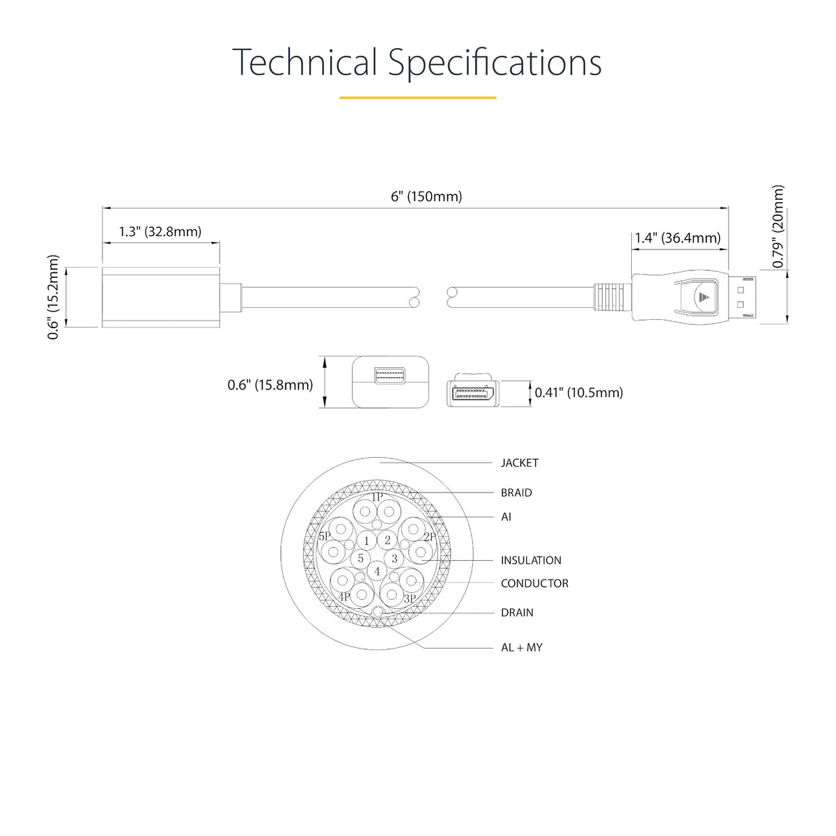 Startech CABSTA4100 Adaptador Displayport Macho A Mini Displaypor - Dp M, Mini Dp Fm, Macho/Hembra, Color Blanco