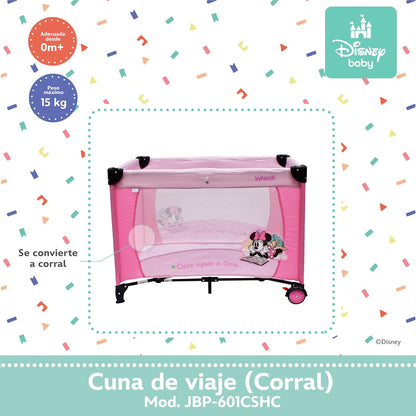 Infanti | Cuna Corral de Viaje Dinsey Modelo Minnie | Colecho de Viaje para Bebe con Mosquitero | Incluye Bolsa de Juguetes para Beb? |desde Recien Nacidos a 15kg | Color Rosa