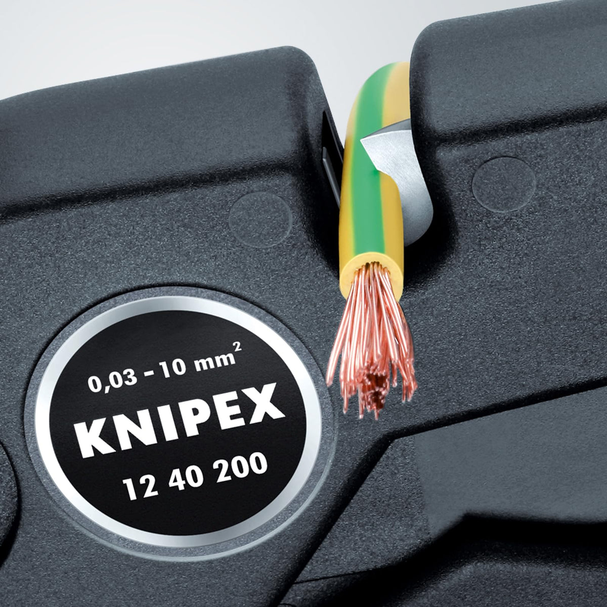 KNIPEX 12 40 200 Pinza pelacables autoajustable 32-8 AWG 200 mm (8") | Aislamiento de PVC y goma, 0,03 – 10 mm², con cortacables, ajuste fino