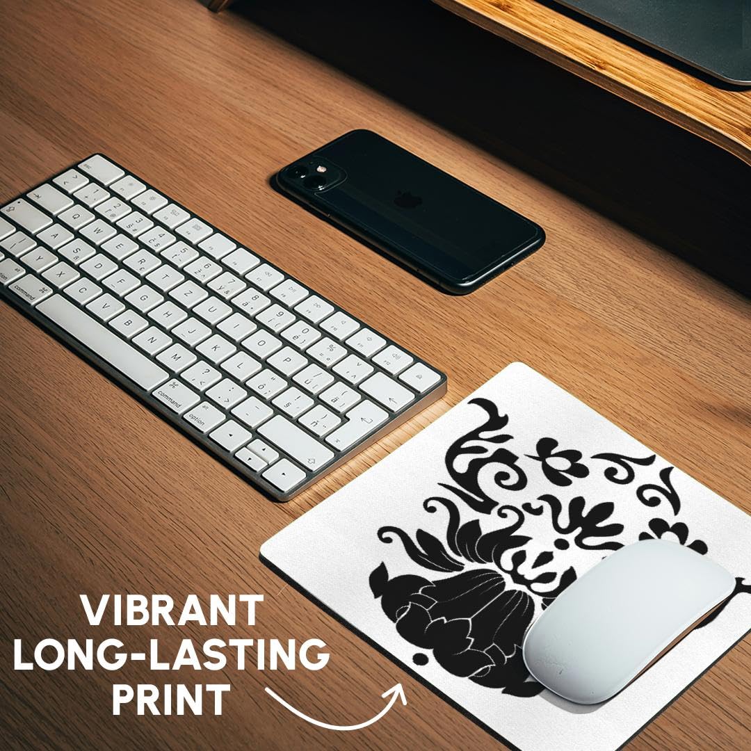 3dRose 8 x 8 x 0.25 Inches Mouse Pad, Elegant Black on A White Design (mp_65175_1)