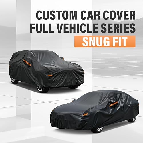 Kayme Funda para Auto, Cubre Automóviles Exterior Impermeable Transpirable Anti-UV Antipolvo de 7 Capas, Cubierta para Automóvil con Cremallera y Forro de Algodón Tira Reflectante para Sedán (470 a 490 cm)