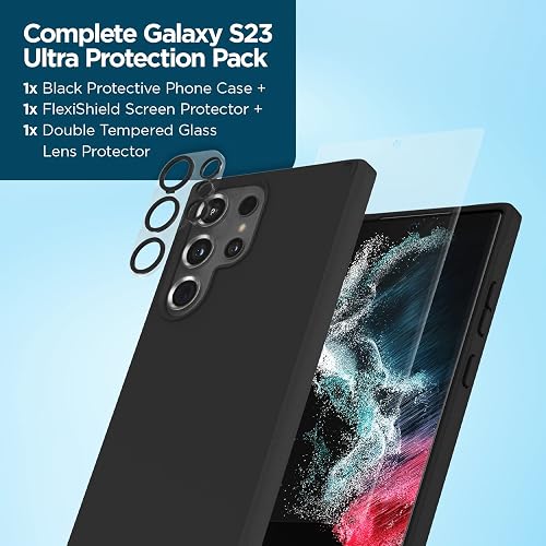 Case-Mate Samsung Galaxy S23 Ultra Case [3in1] with FlexiShield Screen Protector & Camera Lens Protector [6.8"] [12FT Drop Protection] [Wireless Charging] Tough Black Phone Case -Rugged, Anti-Scratch