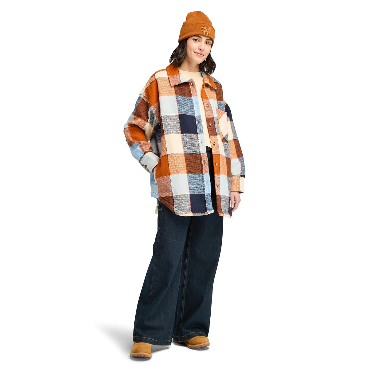 Timberland - Playera Larga de Franela Pesada para Mujer