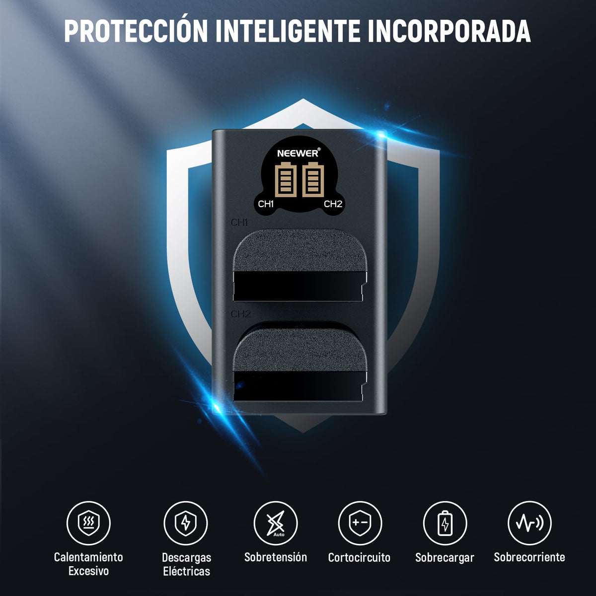 NEEWER Pack de 2 2200mAh LP-E6P/LP-E6NH/LP-E6N/LP-E6 Baterías Repuesto Cargador USB Doble Vertical con Pantalla LCD para EOS R5 Mark II EOS R5 EOS R6 EOS R7 EOS R 5D II III IV 6D 6D II 7D 7D II 60D
