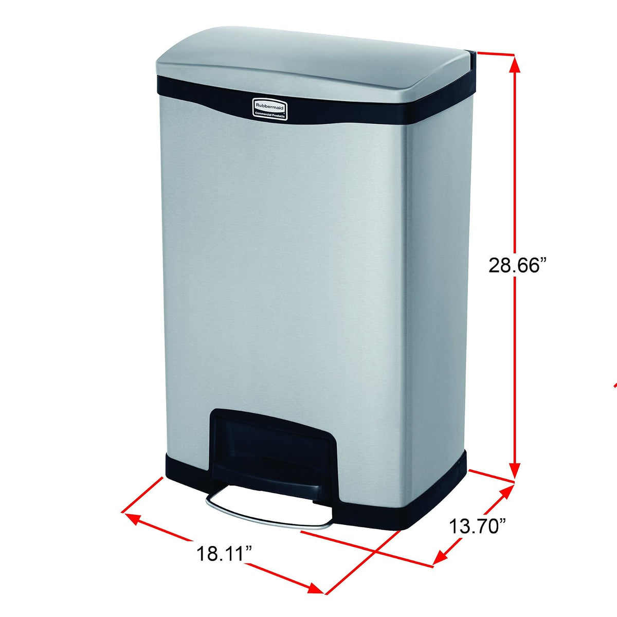 Rubbermaid Commercial Slim Jim Papelera frontal de pie, de acero inoxidable, Forro para basurero, blanco/blanco (White Trim), 13 Gallon