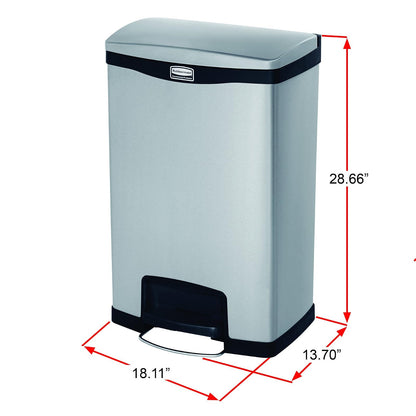 Rubbermaid Commercial Slim Jim Papelera frontal de pie, de acero inoxidable, Forro para basurero, blanco/blanco (White Trim), 13 Gallon