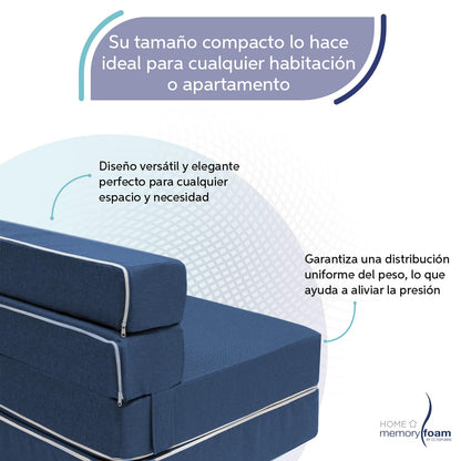 Memory Foam Sofa Cama Cozy Plegable Home (Azul, Matrimonial)