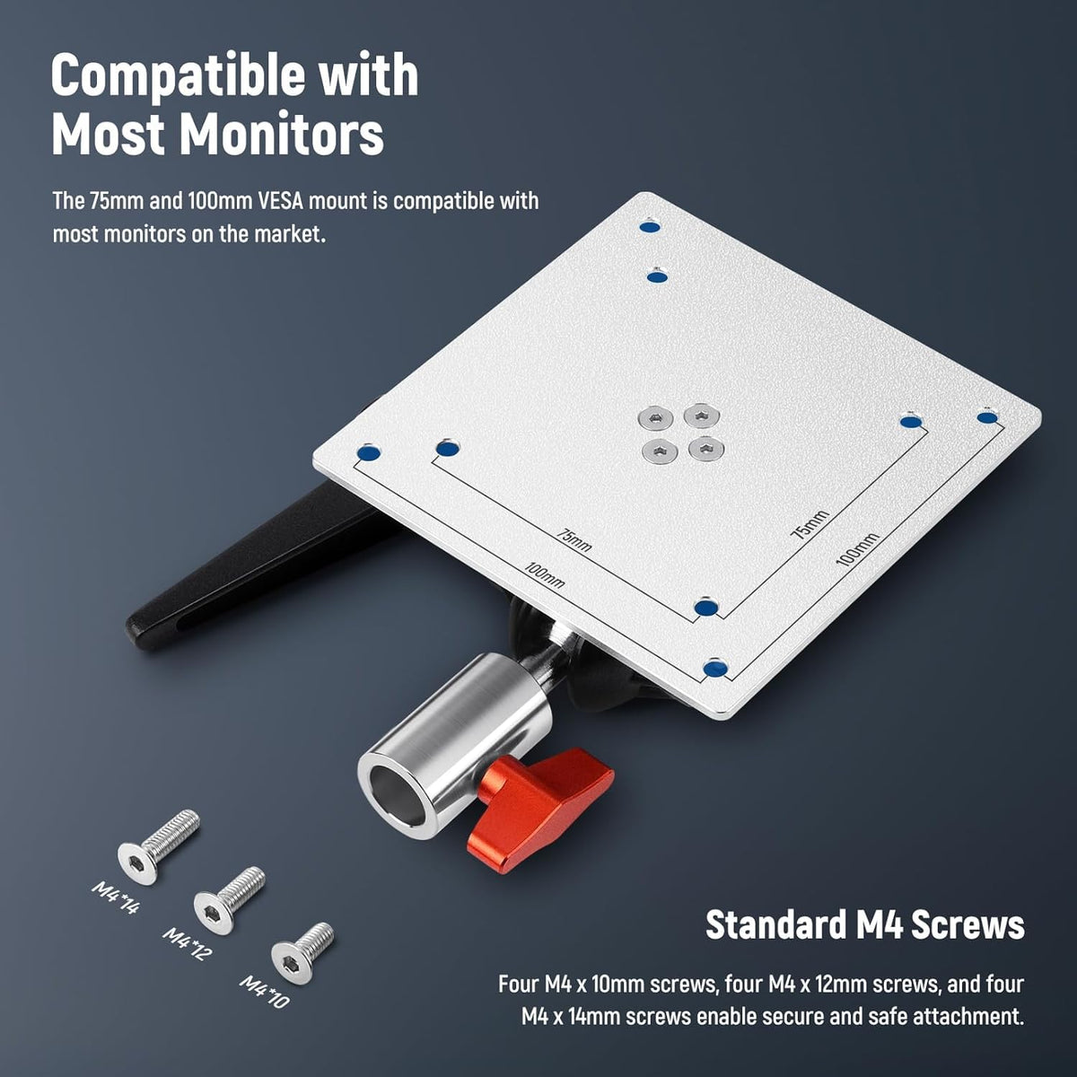 NEEWER Adaptador de Soporte de Monitor con Soporte VESA, Adaptador de Soporte de Luz de Aleación de Aluminio,Tornillo M4 de Rótula Doble de 360° y Receptor de 5/8 ", Carga Máxima 14lb/6.3kg(MA001