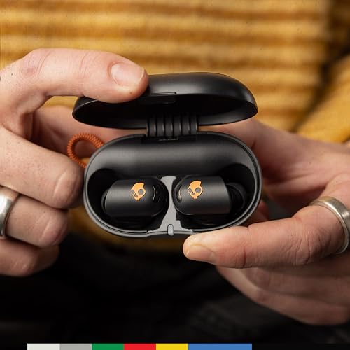Skullcandy Sesh ANC Active Noise Cancelling Wireless Earbuds - Black/Orange | Bluetooth Headphones, Noise Cancellation, Customizable Sound, 48 Hours Battery, Stable Fit, Sweat and Waterproof, Microphone