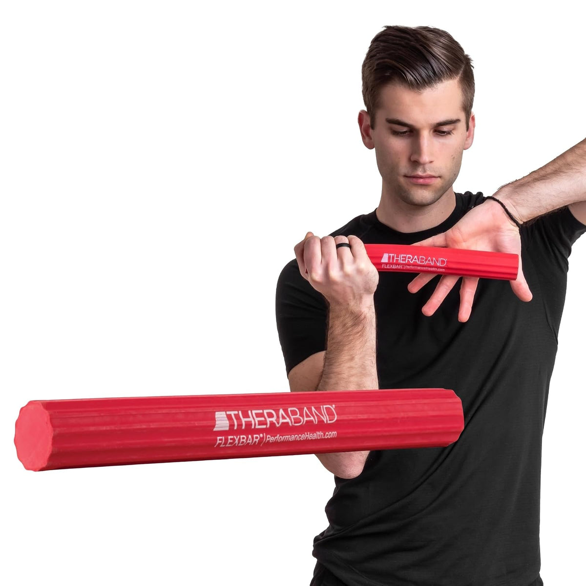 TheraBand FlexBar Resistance Bar For Improving Grip Strength, Tennis Elbow, Golfers Elbow, Tendonitis, Red, Light, Beginner Level 2