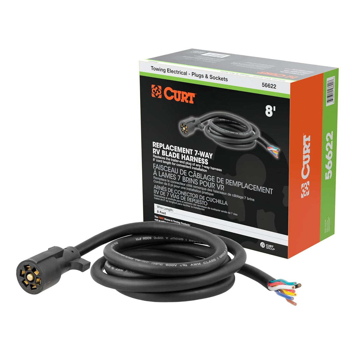Curt Enchufe de Cableado para Remolque de 7 Pines RV Blade 56622, 2.44 m