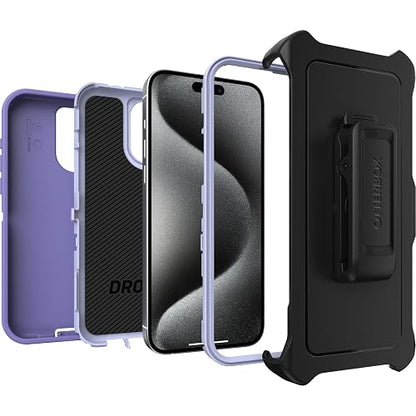 OtterBox - Funda para iPhone 15 Pro MAX (Solamente) Defender Series, Mountain Majesty (Morado), sin Pantalla, Resistente y Duradero, con protección de Puerto, Incluye Soporte de Clip de Funda