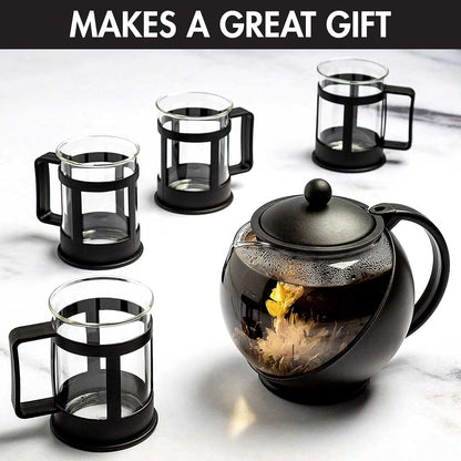 Primula - Tetera de media luna con infusor extraíble, cristal de borosilicato, filtro de acero inoxidable, apto para lavavajillas, 40 onzas, set de regalo negro