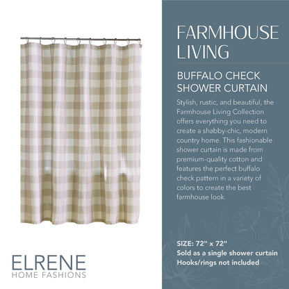 Elrene Home Fashions Cortina de Ducha a Cuadros de búfalo, Bronceado y Blanco., 72" x72", 1