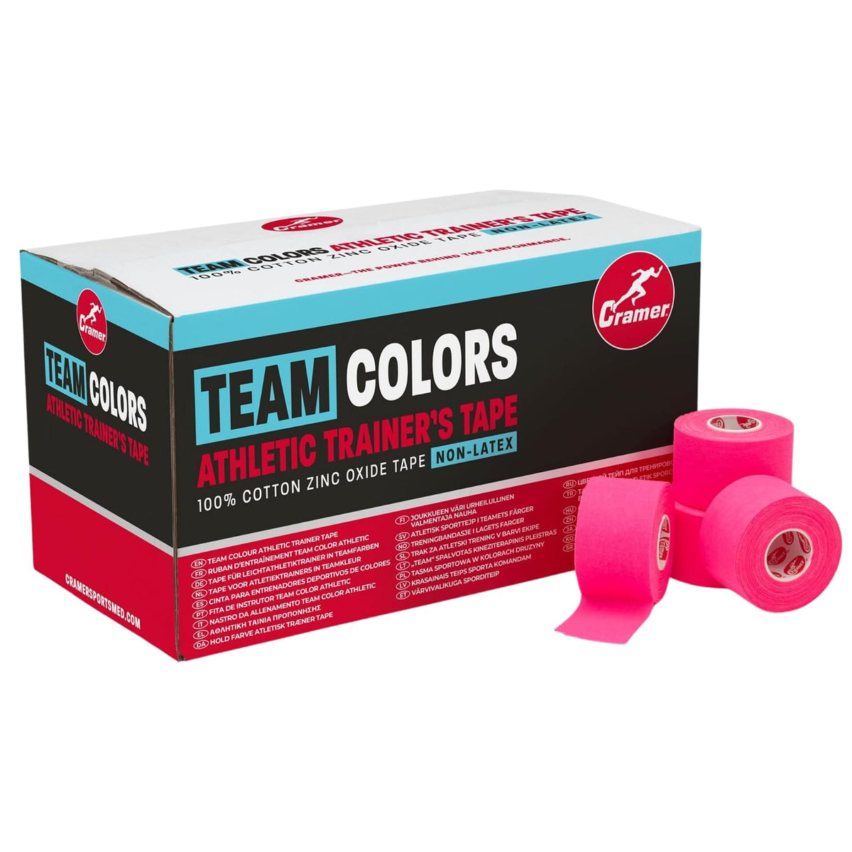 Cramer Team Cinta Atlética de Colores, 3.8 cm, Caja con 32 Rollos - 750 cinta atlética - Rosado