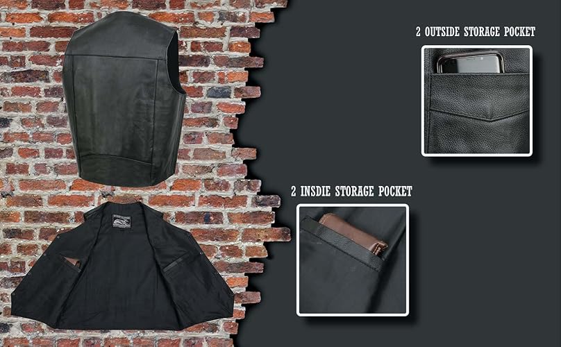 Event Biker - Chaleco de Cuero para Hombre “Promo, Basic”, Negro, XS