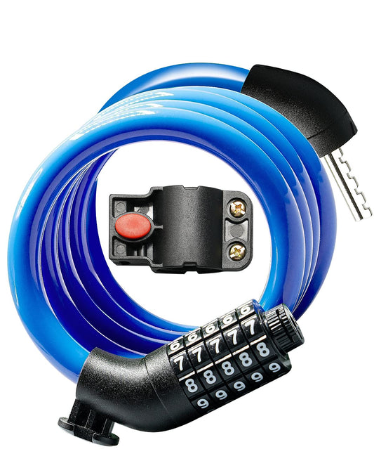 KEYSTP - Cable de Bloqueo para Bicicleta de 5 dígitos, Resistente y reiniciable, antirrobo con Soporte de Montaje, Cable de Acero Impermeable para Scooters, eléctricas, Uso al Aire última
