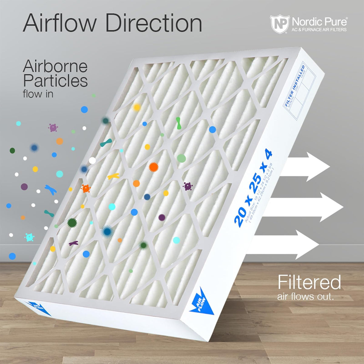 Nordic Pure 20x25x4 (3-5/8 Actual Depth) MERV 13 Pleated AC Furnace Air Filter, Box of 2