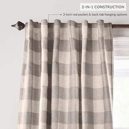 Elrene Home Fashions Farmhouse Living Grainger - Cortina oscurecedora para Ventana a Cuadros, Sala de Estar y recámara con pestañas de Bolsillo para Barra, 52 x 95 Pulgadas, Gris, 1 Panel