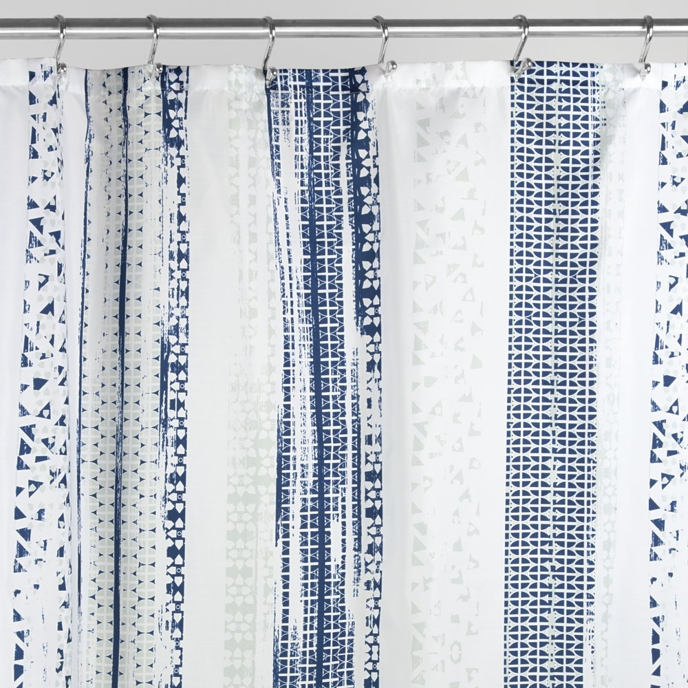 InterDesign 60820 Geometric Multicolor Stripe Fabric Shower Curtain, Navy/Slate Blue, 72 x 72