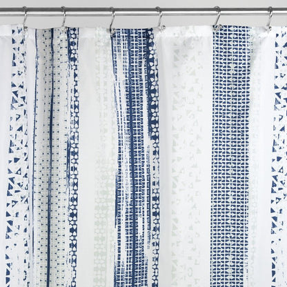 InterDesign 60820 Geometric Multicolor Stripe Fabric Shower Curtain, Navy/Slate Blue, 72 x 72