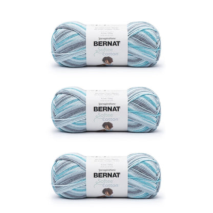 Bernat Softee - Hilo de algodón de ondas azules, paquete de 3 unidades de 120 g, nailon - 3 DK (ligero) - 254 yardas - Tejer, ganchillo y manualidades