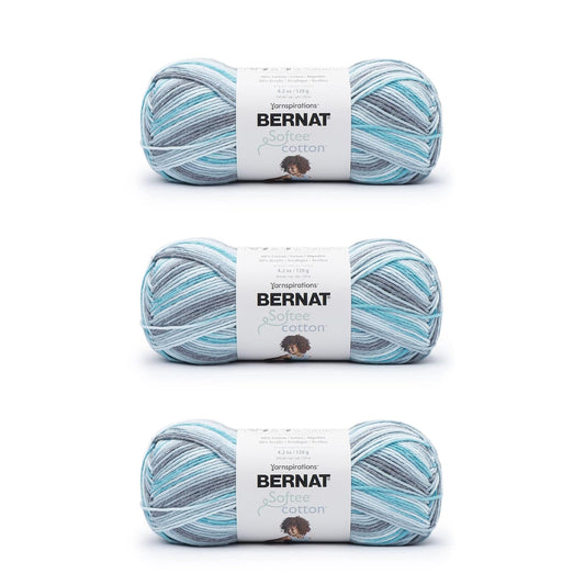 Bernat Softee - Hilo de algodón de ondas azules, paquete de 3 unidades de 120 g, nailon - 3 DK (ligero) - 254 yardas - Tejer, ganchillo y manualidades