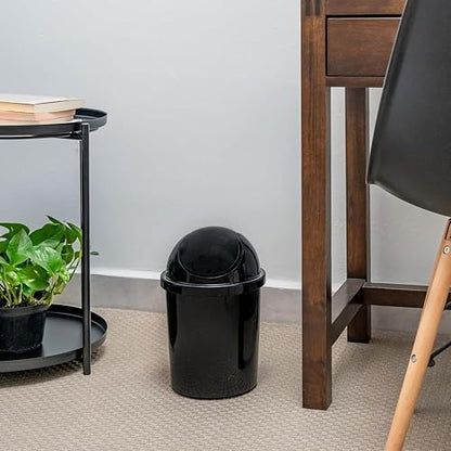 JOY - Bote de Basura Redondo, Pack de 2, con Tapa de Balancín, Ideal para Mantener la Limpieza en el Hogar y Oficina, 5 Litros de Capacidad, Plástico Libre de BPA, Negro