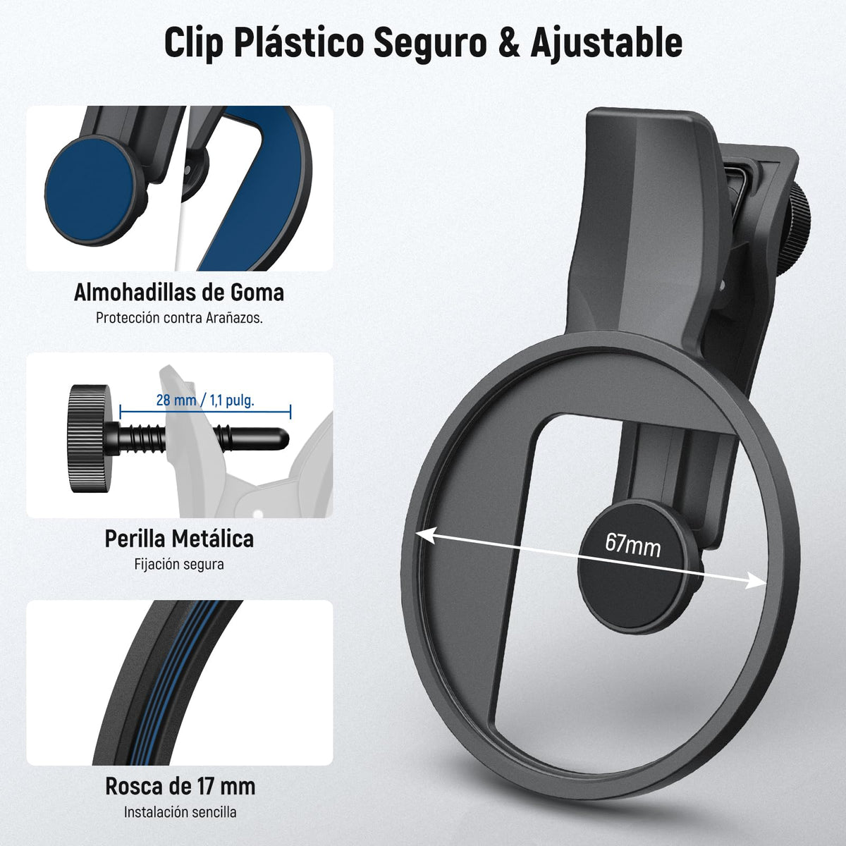 NEEWER 2 en 1 67mm Clip On CPL & Filtro Difusor Negro 1/4 Compatible con iPhone 16, 15, Pro MAX Plus, 16e, 14, 13, Mini y 12, Kit Accesorios Fotografía Lentes Cámara Polarizadoras Circulares, FL-B35.