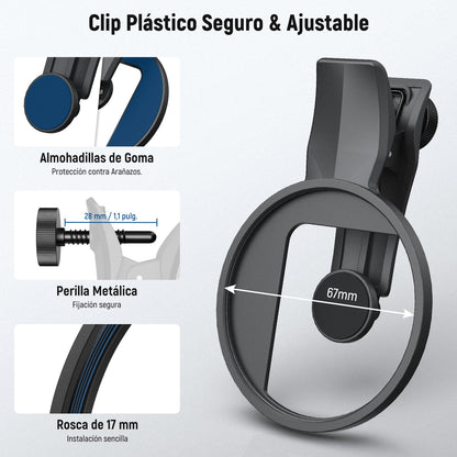 NEEWER 2 en 1 67mm Clip On CPL & Filtro Difusor Negro 1/4 Compatible con iPhone 16, 15, Pro MAX Plus, 16e, 14, 13, Mini y 12, Kit Accesorios Fotografía Lentes Cámara Polarizadoras Circulares, FL-B35.