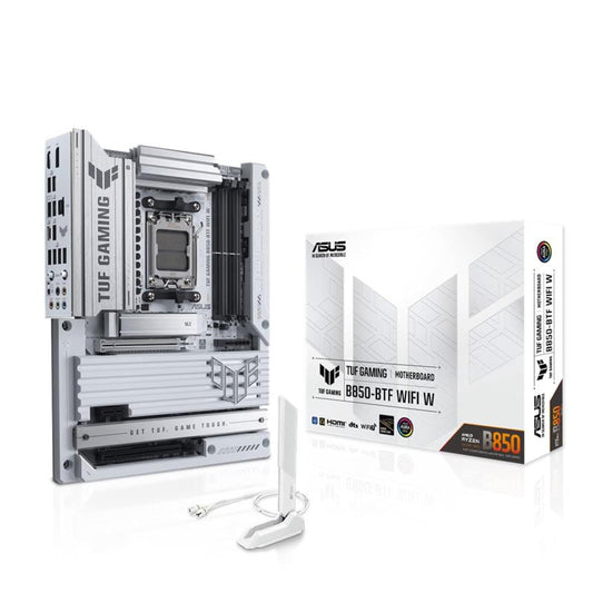ASUS TUF Gaming B850-BTF WiFi W Tarjeta Madre AMD Blanca para Gaming | AM5, ATX, AMD B850, DDR5, PCIe 5.0 x16, 3 M.2, WiFi 7, LAN 2.5Gb, USB-C 20Gbps, diseño BTF blanco, Aura Sync