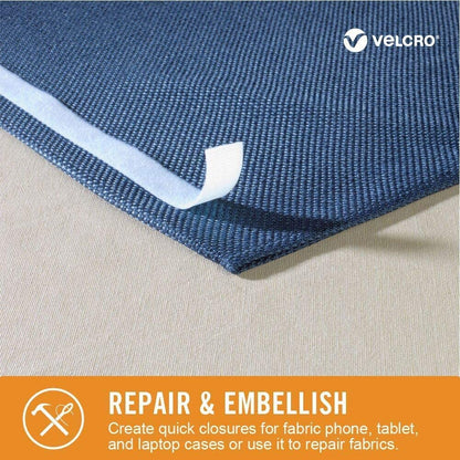 Cinta adhesiva de tela VELCRO, rollo a granel de 10 pies con calcomanía, tiras cortadas a la longitud, unión permanente a la ropa para dobladillo, reemplaza cremalleras y broches, color blanco