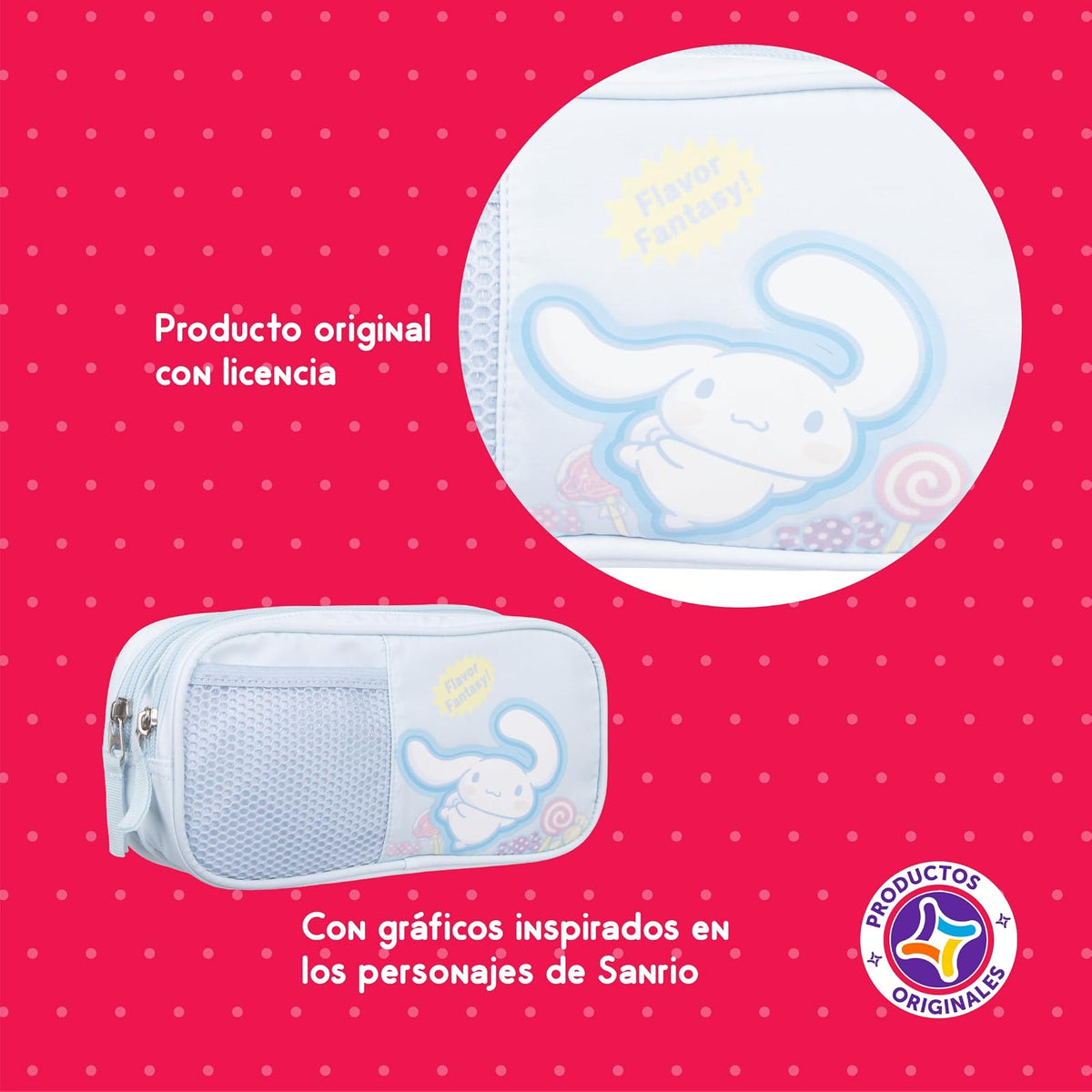 Ruz Lapicera Doble Casual | Cinnamoroll | 100% Poliéster | Bolso Escolar para Niños con Múltiples Bolsillos y Cierre de Cremallera | Recomendado desde 3 años