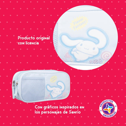Ruz Lapicera Doble Casual | Cinnamoroll | 100% Poliéster | Bolso Escolar para Niños con Múltiples Bolsillos y Cierre de Cremallera | Recomendado desde 3 años