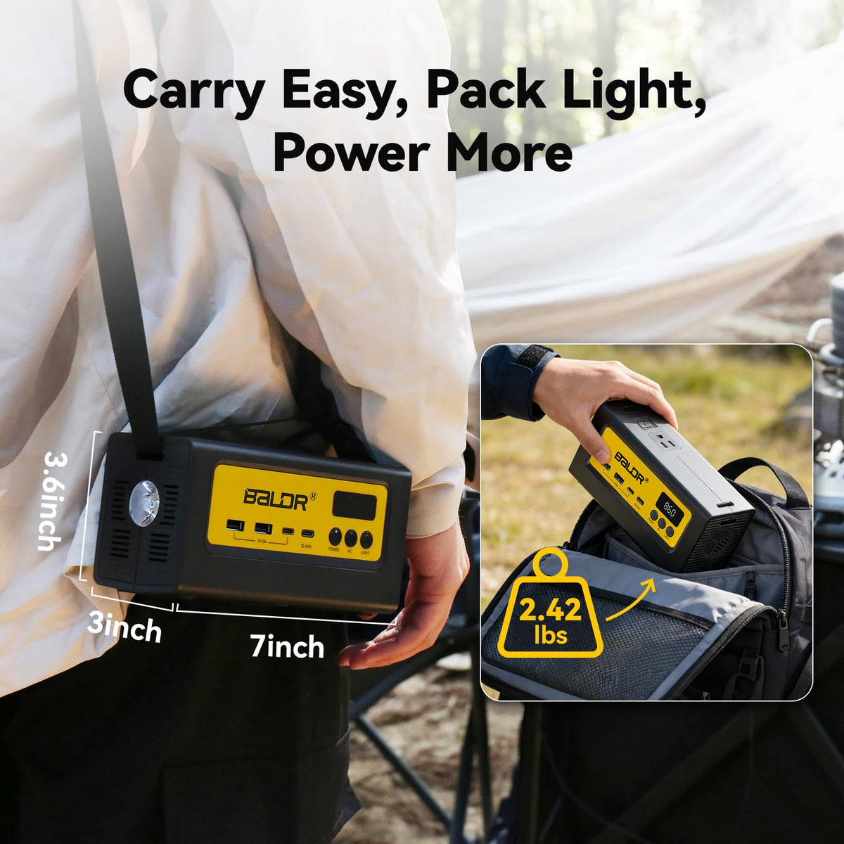 BALDR Estación de energía portátil de 28000 mAh, 90 Wh LiFePO4 batería de reserva para camping, generador solar de carga rápida con toma de CA de 150 W, banco de energía de máxima potencia para