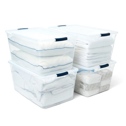Rubbermaid Cleverstore Contenedores de almacenamiento transparentes de 95 cuartos con tapas, paquete de 4, apilables, sin BPA, fabricados en Estados Unidos - 95 Qt - 4 Pack
