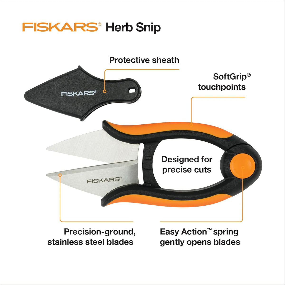 Fiskars - Tijeras de jardín para Hierbas, Tijeras de jardín de 5 Pulgadas, Tijeras de Mano con Funda y Mango de Agarre Suave, aptas para lavaplatos
